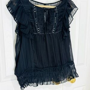 XL Black Ruffled Women's Top Essentials by Milano layered sheer Blouse